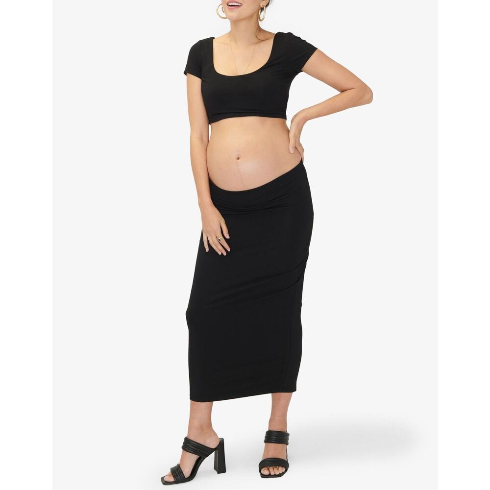 Hatch Black Maternity Midi Skirt